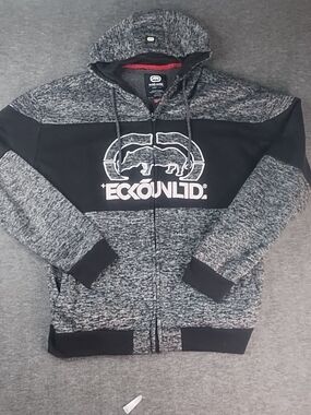 Ecko Unlimited Men’s Black and Grey Full-Zip Hooded Sweater